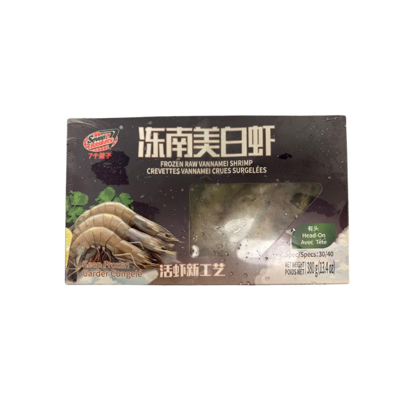 7个篮子 · 冷冻南美白虾有头 30/40 (380g)